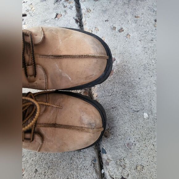 Vintage 90s Chunky Skechers Womens Boots Platform Tan Leather Lace Fur Y2K Sz 7 - Picture 11 of 12
